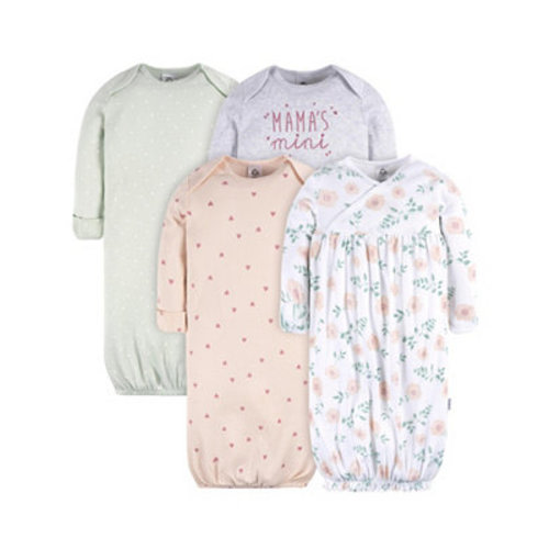 Baby Girls Gowns with Mitten Cuffs, 4-Pack
