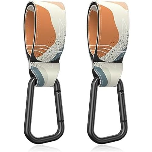Baby Stroller Hooks for Hanging Bags, Universal Stroller Clips Accessories, Mommy Hook for Diaper Bag, Shopping Cart, Purse, Backpack - 2 Pack, Boho Leaf
