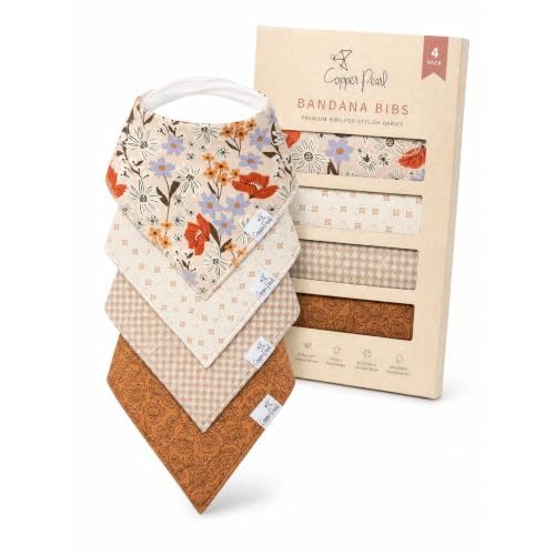 Copper Pearl Baby Bibs 4 Pack, Bandana Drool Bibs for Baby Girl & Boy, Soft Cotton Bibs for Drooling and Teething