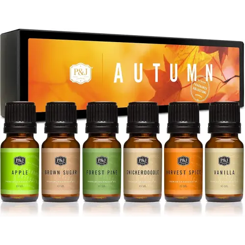 P&J Fragrance Oil Autumn Set | Brown Sugar, Apple, Harvest Spice, Vanilla, Forest Pine, and Snickerdoodle Candle Scents for Candle Making, Freshie, Soap Making Supplies, Diffuser Oil Scents