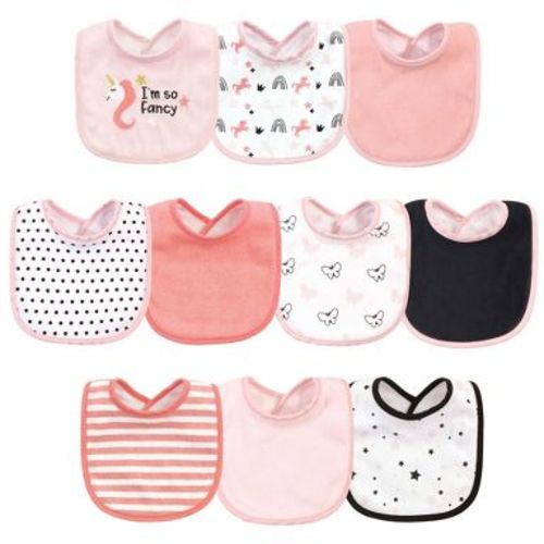 Hudson Baby Infant Girl Cotton and Polyester Bibs 10pk, Im So Fancy Unicorn, One Size