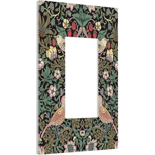 Morris Vintage Floral Strawberry Birds Botanical 1 Gang Rocker Light Switch Plate Olive Single Decora Outlet Wall Cover Faceplate Decorative Wallplate for Bathroom Home Living Room Bedroom Decorate