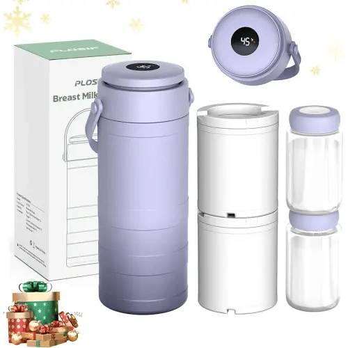 Portable Breast Milk Cooler for Outdoors, 360° All-Round Cooling Keeps Milk Fresh for 24 Hours, 22oz Large Capacity Breastmilk Chiller with 2pcs BPA-Free Bottle for Breastmilk Storage, Purple