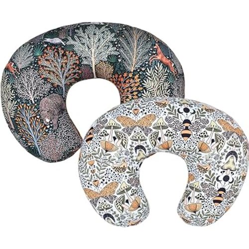 Stretchy Nursing Pillow Covers Ultra Soft Slipcovers for Breastfeeding for Baby Girls Boys, Feeding Pillow Cover Fits Standard Infant Support Pillows Positioners Nursing Pillow Case (Forest and Bee)