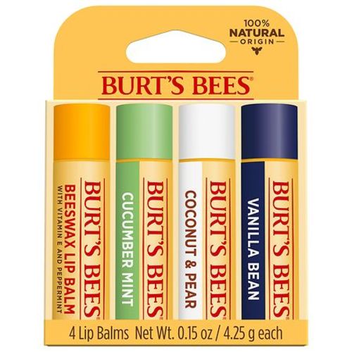 Burt's Bees Lip Balm Pack Beeswax/Cucumber Mint/Coconut & Pear/Vanilla Bean