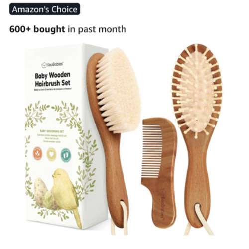Baby Hair Brush Set for Newborns - Soft Goat Bristle Wooden Baby Brush and Comb Set Newborn Grooming Kit for Cradle Cap, Durable & Gentle, Boy, Girl Infant Essentials Care Kit (Oval, Dark Walnut)