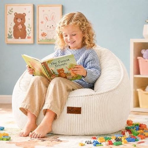 Bean Bag Chair, Cozy Fluffy Beanbag Chairs with Filler for Kids & Infants, Floor Tiny Beanbag Chair for Living Room Gaming & Reading (Kids-S-Eggshell)