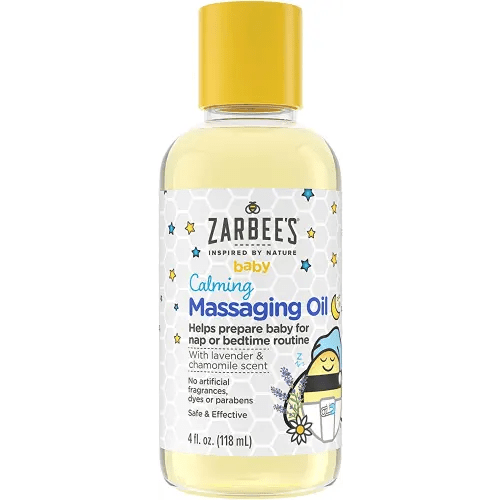 Zarbee's Baby Massage Oil, Calming and Soothing with Lavender and Chamomile to Help Sleep, 4oz Bottle