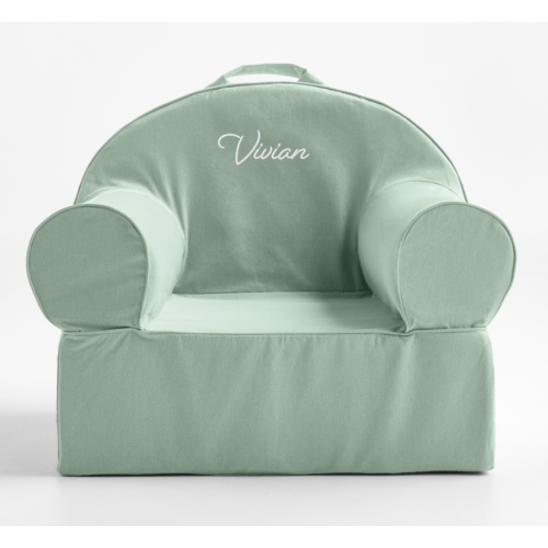 Crate&Kids Kids Lounge Nod Chair, Volta Teal, Vivian in white script