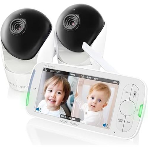 Infant Optics DXR-8 PRO SS (Split-Screen), Simultaneous Dual Audio (SDA), 5” HD Video Baby Monitor with 2 Cameras, Patented A.N.R., No Wi-Fi, Pan Tilt Zoom