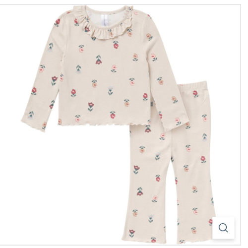 2-Piece Girls Small Flowers Ruffle Collar Top and Flare Pant Set – Gerber Childrenswear