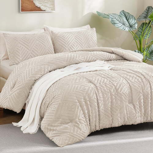 Walmart Black Friday Deals 2025 ANGENIA King Size Comforter Set with Sheet, 7 Pieces Beige Bed in a Bag Boho Cream Soft Lightweight Fluffy Tufted All Season Bed Set with Comforter, Sheets, Pillowcases & Shams