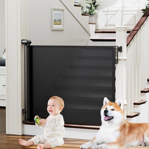 PRObebi Retractable Baby & Dog Gate - Extends to 72" Wide, 34" Tall, for Stairs, Doorways, Hallways, Outdoor, Deck, Porch