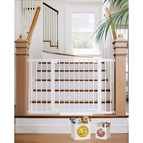 Cumbor 30-48 in Baby Gate for Stairs, Auto Close Dog Gate Indoor, White