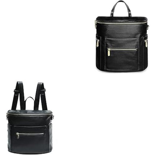 miss fong Leather Diaper Bag Backpack, Backpack Diaper Bag with Changing Pad(Regular + Mini)