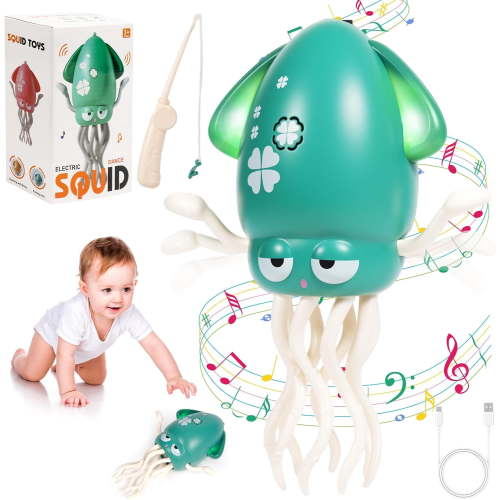 Dancing Squid Baby Toy, Rechargeable Crawling Octopus Toy with LED Light ＆ Music, Funny Electric Baby Sensory Toys With Fishing Rod, Dancing Octo - Walmart.ca