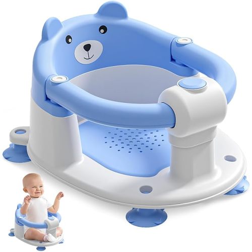 Baby Bath Seat for Babies 6 Months & up, Non-Slip Toddler Bath Seats for Babies Sitting Up, Safe Infant & Newborn Bathtub Chair with 4 Suction Cups & Soft Cushion for Shower,Blue