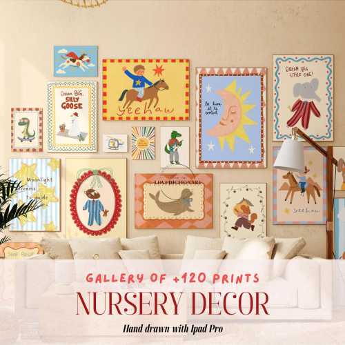 Bundle of 120 Colorful Nursery Prints, Playful Kids Wall Art, Baby Room Decor, Cute Animal Prints, Eclectic Nursery Gallery,Kids Bedroom Art