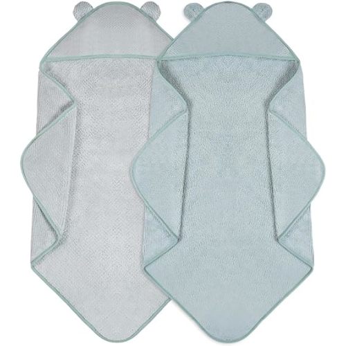 YUMKUKIM Baby Hooded Towel 2 Pack Bath Towels for Newborn with Animal Design Shower Essentials for Baby Girl Boy and Toddler (Green & Teal, Medium)