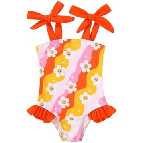 YOUNGER TREE Toddler Swimsuit Girl Color Block Stripe One-Piece Swimwear Baby Girl Bathing Suits