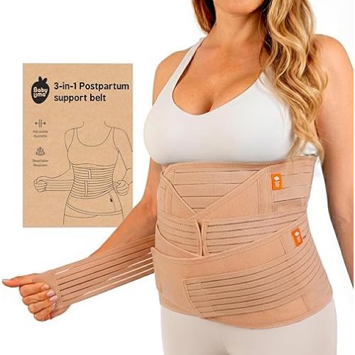 Baby Uma 3-in-1 Postpartum Belly Band - Triple Support Natural & C Section Belly Binder Post Partum, Easy On 'n Off, Lightweight & Breathable Abdominal Binder, Postpartum Essentials