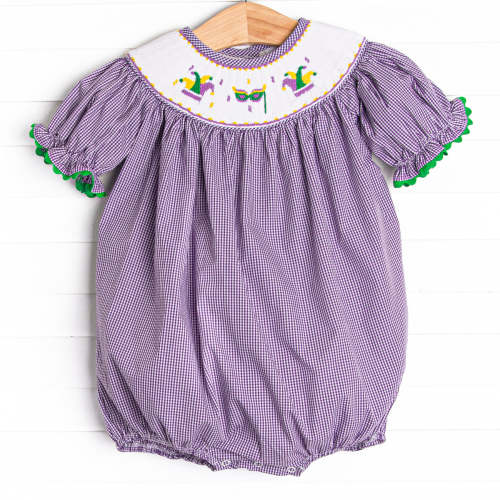 Mardi Gras Jester Smocked Bubble, Purple – Stitchy Fish