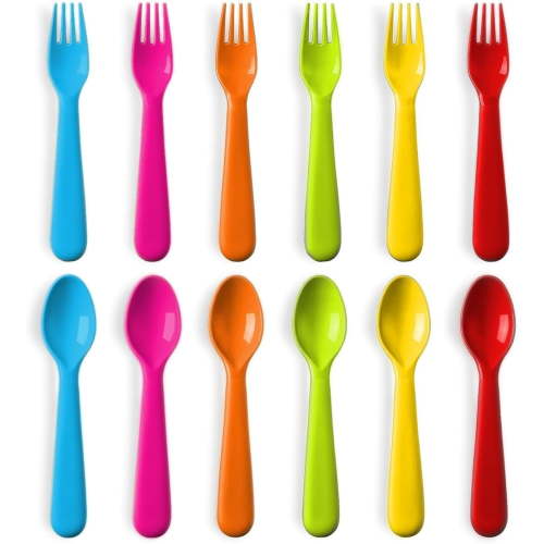 Plastic Toddler Utensils Set of 12 Kids Utensils Forks and Spoons - BPA FREE/Dishwasher Safe Toddlers Silverware Set