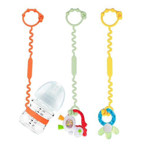 Toy Straps for Baby, Silicone Toy Straps for Stroller, Toy Safety Straps for Teether Toy, Pacifier, Sippy Cup Straps, Adjustable Toy Holder for Stroller, High Chair - BPA Free (Orange,Yellow,Cyan)