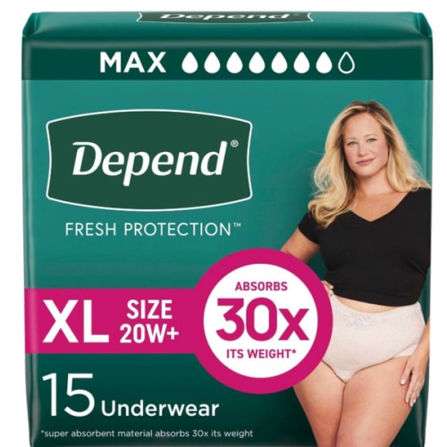 Depend Fresh Protection Adult Diapers, Incontinence & Postpartum Bladder Leak Underwear for Women, Disposable, Maximum, Extra-Large, Blush, 26 Count, Packaging May Vary