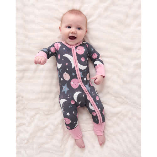Little Sleepies Pink To the Moon & Back Zippy, Size 0-3m