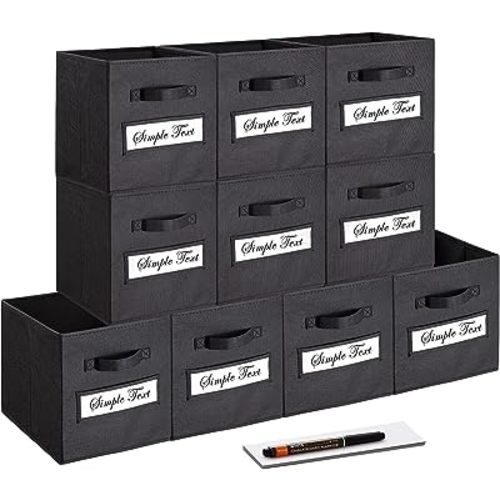 artsdi 11 Inch Storage Cube,Storage bin,cube storage (Set of 10) Foldable Fabric Cube Storage Bins with 10 Labels Window Cards & a Pen,Baskets Containers for Shelves,Closet Organizers Box,Black