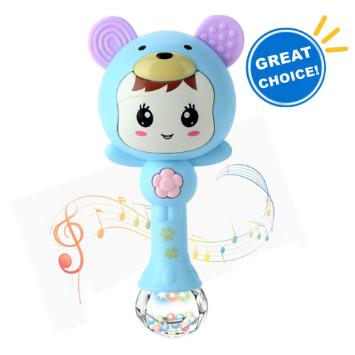 Auchen Teething Musical Toys, Teether for Babies , Baby Toys for 3-9 Months Old Molar Teether Rattle Toy for 6-12 Months Old Baby, Newborn Gift!