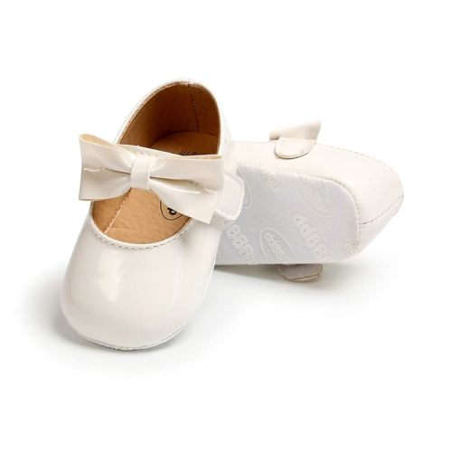 myppgg Zapatos planos Mary Jane para bebé niña, con lazo brillante, vestido de princesa, zapatos de cuna antideslizantes para niños pequeños que caminan