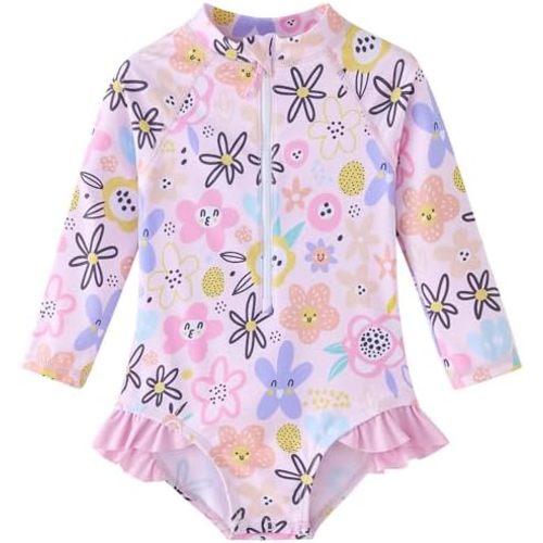 UMELOK Baby Girls One Piece Swimsuit Infant Bathing Suit Long Sleeve Rash Guard Swimwear with UPF 50+ Sun Protection