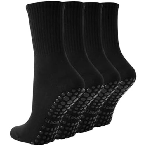 4 Pairs Pilates Socks with Grips for Women, Non Slip Yoga Athletic Ballet Barre Dance Workout Crew Socks