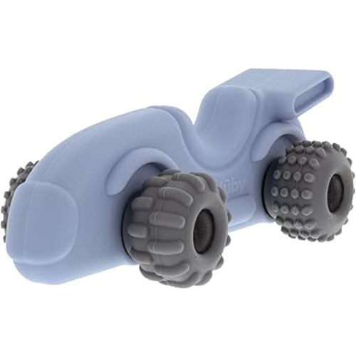 Nuby Silicone Teether Toy for Babies – Textured Teething Car with Moving Wheels, Easy to Hold, Soothes Sore Gums, Encourages Tactile Development & Hand-Eye Coordination, Blue Racecar