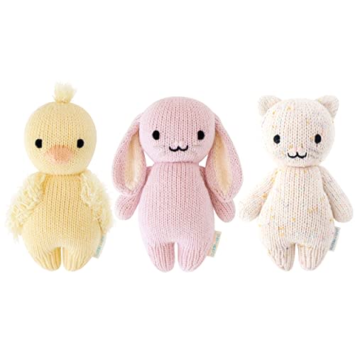 cuddle + kind Baby Animal Bundle - Baby Duck, Baby Bunny(Lilac), Baby Kitten(Confetti) - Set of 3 Lovingly Handcrafted, Fair Trade, Heirloom Quality