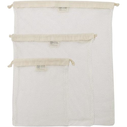 Organic Cotton Mesh Laundry Bag; Machine Washing Bags for Delicates, Lingerie and Garments, Set of 3 (S, M, L)