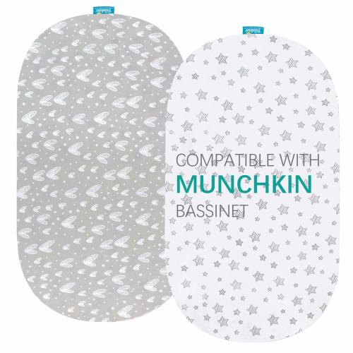 Bassinet Fitted Sheets Compatible with Munchkin Brica Fold N' Go Travel Bassinet- 2 Pack Cotton