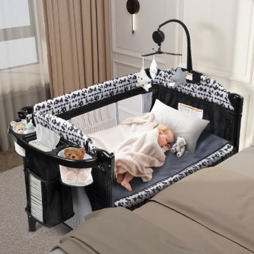 MYKKO 5 in 1 Pack and Play, Baby Bassinet Bedside Sleeper with Diaper Changer, Storage Bag & Music Box, Portable Baby Crib