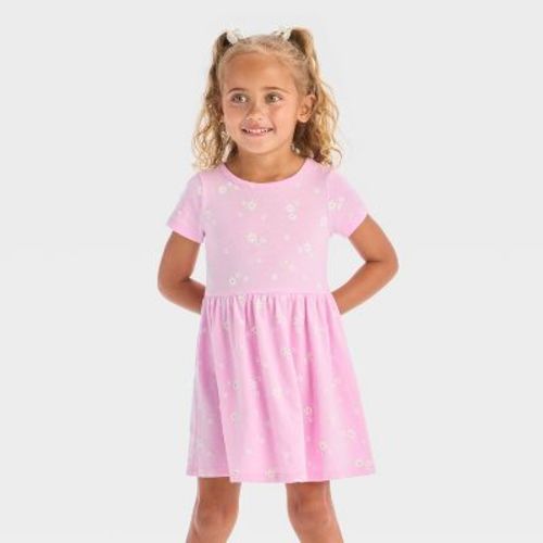 Toddler Girls' Floral Short Sleeve Dress - Cat & Jack™ Light Purple 18M