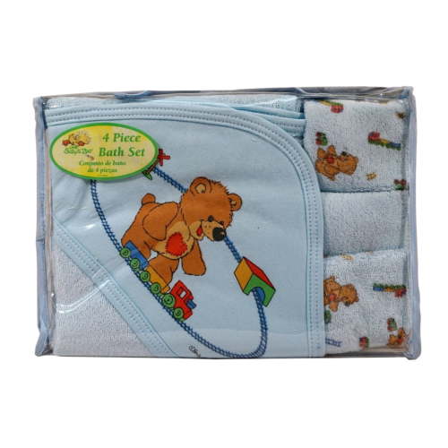 Little Suzy's Zoo 4 Piece Bath Set (3 Washcloths + 1 Hooded Towel)