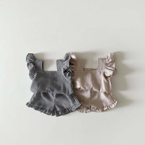 Plaid Ruffle Shorts Set