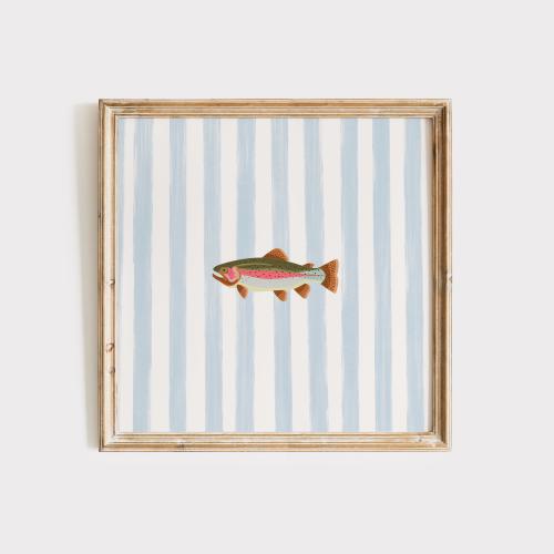 Rainbow Trout Print: Blue Striped Nautical Wall Art, Digital Downloads, Wall Art, Art Print, Sweet Nursery Gift