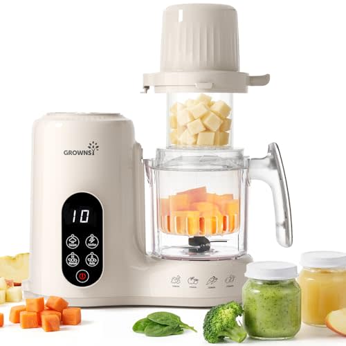 Grownsy Baby Food Maker with Dual-Layer Steam Basket | Baby Food Processor for Starting Solids & Babies 6+ Months | Steamer Blender & Puree Machine for Healthy Homemade Baby Food, BPA-Free,Cream