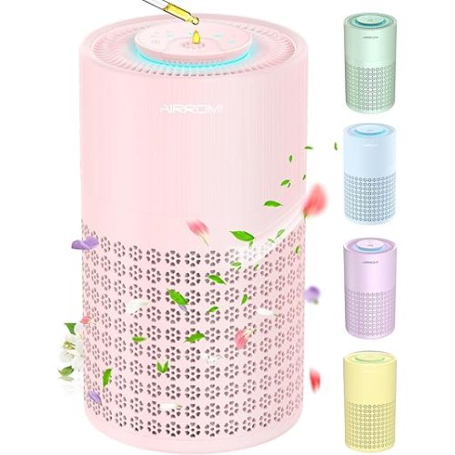AIRROMI Air Purifier for Bedroom with HEPA 3-in-1 Filter, Pet Air Purifier for Home Cat Pee Smell, Covers Upto 990 Ft², Quiet 360° intake Air Cleaner for pet hair,allergies,Dust,Smoke A2001 Pink