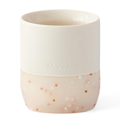Moonkie Silicone Baby Cup 4 Months+ | Open Training Drinkware for Infants with Confetti Sprinkles | Baby-Led Weaning Essential | 2 oz (Ivory, 1 Pack)