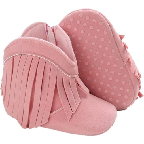 WILLFUN Baby Girls Boots with Tassels Infants Soft Sole Shoes Toddler Zipper Short Bootie