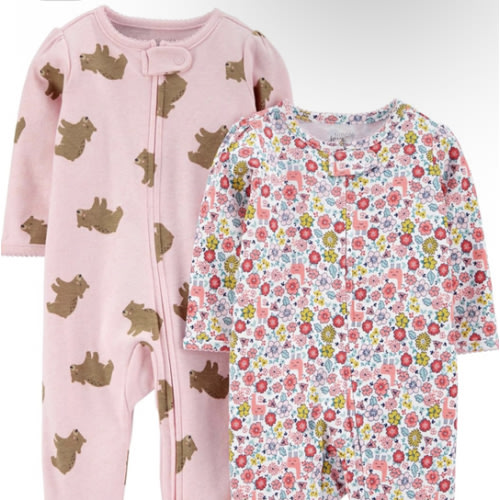 Simple Joys by Carter's Baby Girls' Cotton Footed Sleep and Play, Pack of 2