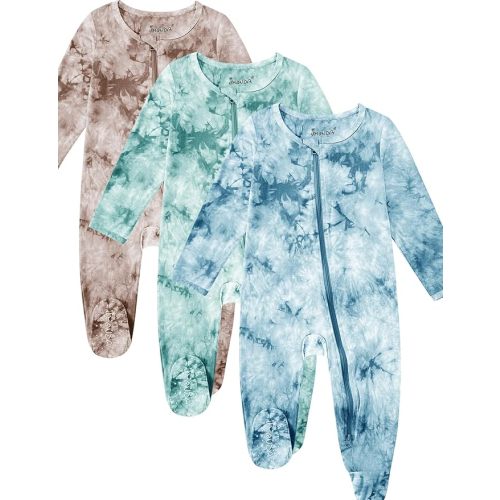 Jimonda Baby Girls Boys Footed Pajamas,Rayon From Bamboo,2 Way Zipper Long Sleeve Soft Sleeper Pjs,Infant Tie-dye Romper